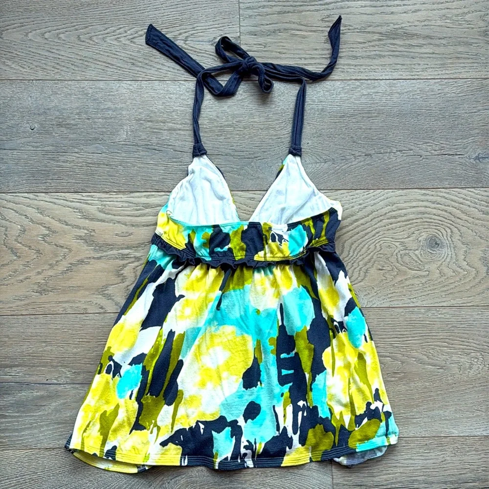 Abercrombie & Fitch MultiColor Floral Flowy Halter Tank Top Ruffle Ruched Bust-S - Picture 5 of 10